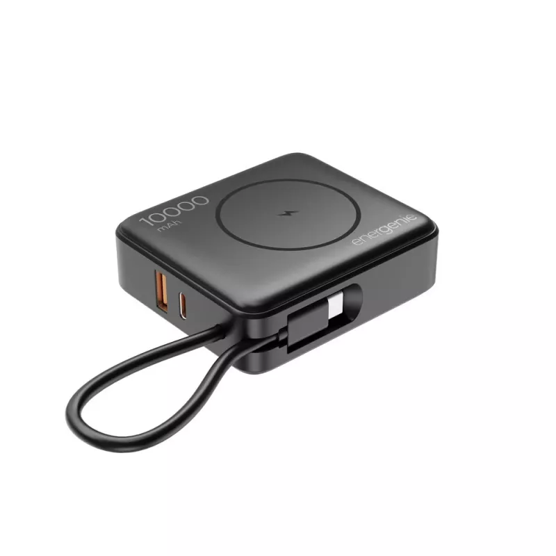 Gembird PB10-WPC15-LCD-01 greitojo įkrovimo powerbank su belaidžiu įkrovikliu, 20W, 10000 mAh, juoda