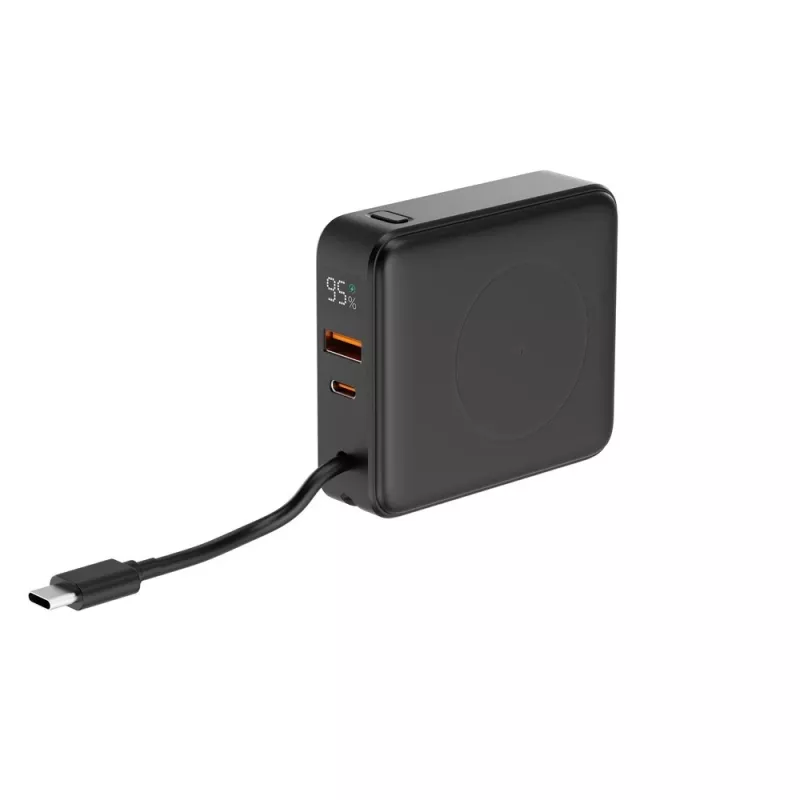 Gembird PB10-WPC15-LCD-01 greitojo įkrovimo powerbank su belaidžiu įkrovikliu, 20W, 10000 mAh, juoda
