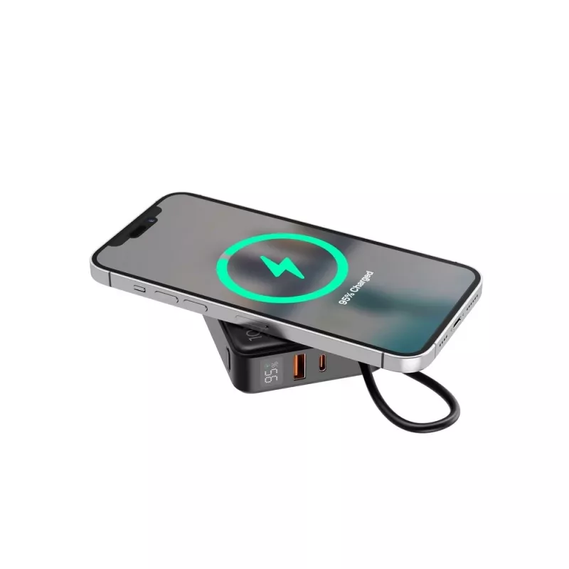 Gembird PB10-WPC15-LCD-01 greitojo įkrovimo powerbank su belaidžiu įkrovikliu, 20W, 10000 mAh, juoda