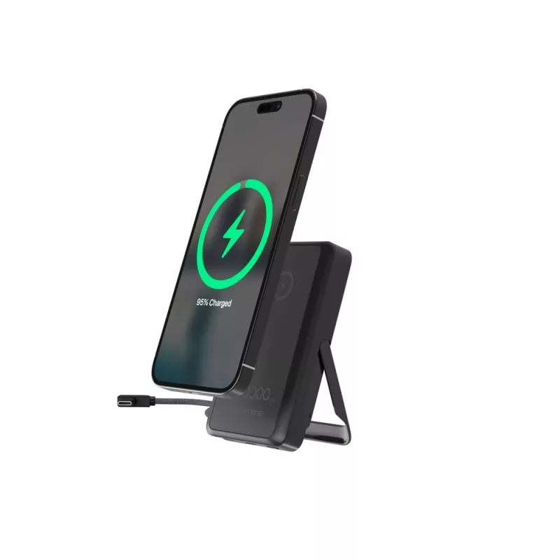 Gembird PB10-WPC15MS-01 Magnetinė belaidė Powerbank su Integruotu Stovu, 15W, 10000 mAh, Juoda