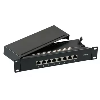 EFB Elektronik Mini Patch Panel STP Cat.6 8xRJ45 10 Inch 1U Black RAL 9005