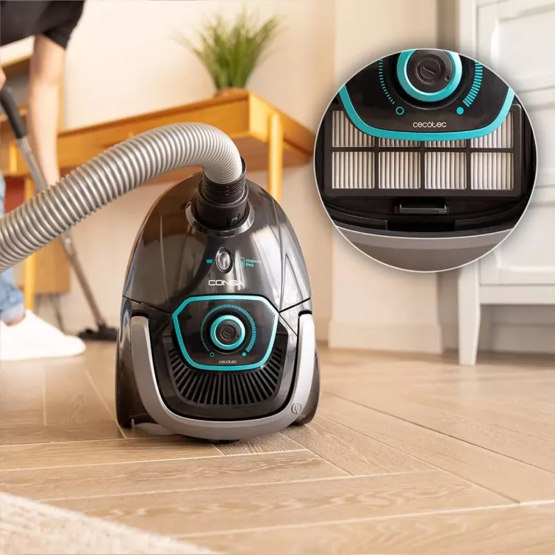 Cecotec Conga Powerbag 2500 Plus dulkių siurblys su maišeliu, 850 W, 2,5 L talpa, juodas