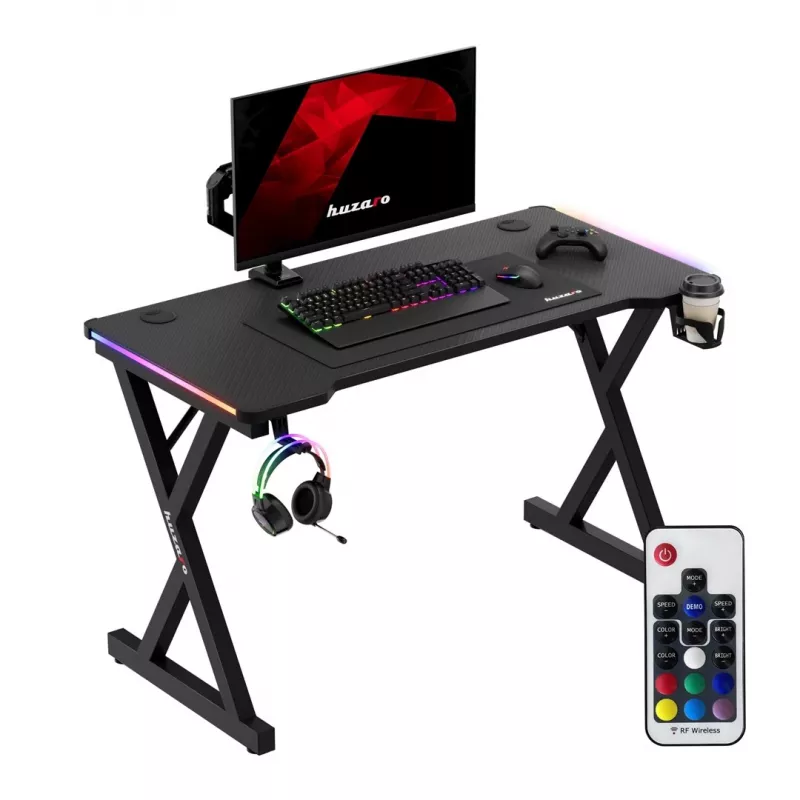 HUZARO Hero 2.3 RGB Gaming Desk - 1200x600mm, Black, Carbon Flex, RGB LED, Fixed Height