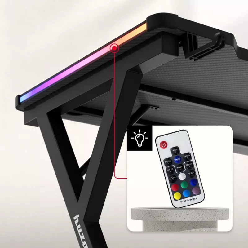 HUZARO Hero 2.3 RGB Gaming Desk - 1200x600mm, Black, Carbon Flex, RGB LED, Fixed Height