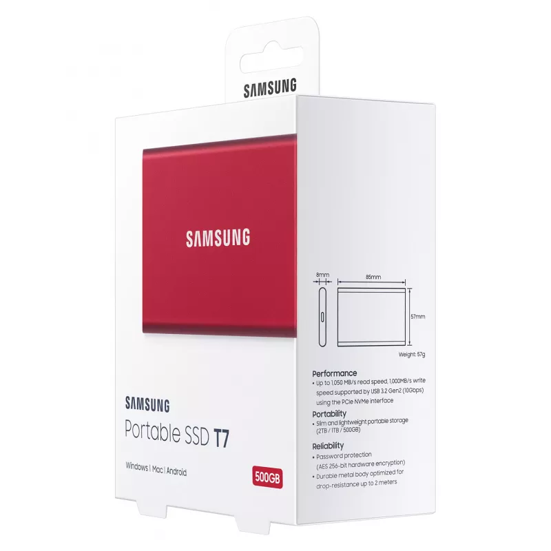 Samsung Portable SSD T7 500GB USB 3.2 Gen 2 Metallic Red