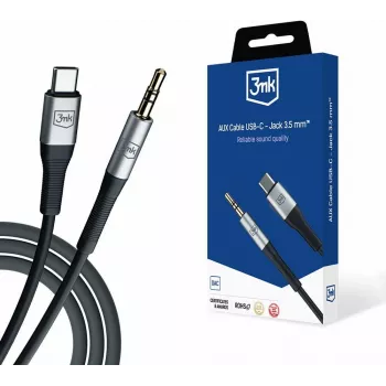 3MK AUX USB-C į 3,5 mm lizdo garso laidas (12 cm) - Pilka