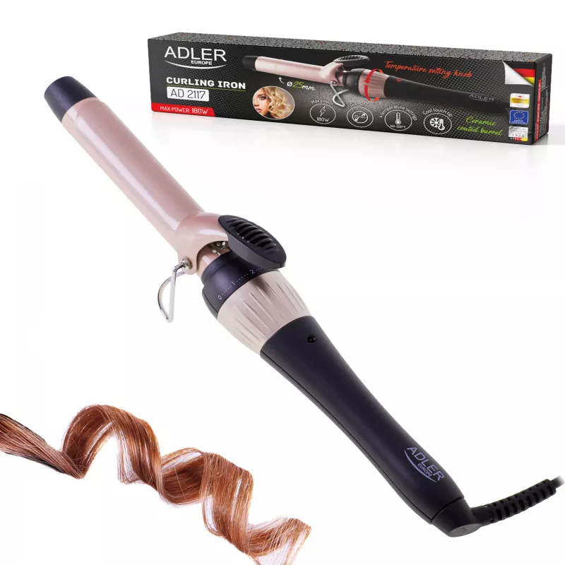 Adler AD 2117 Garbanojimo Žnyplės su Keramikine Šildymo Sistema 25 mm Statinė 200 °C 45 W Juoda/Rožinė