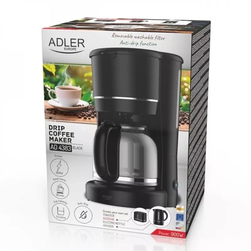 Adler AD 4383 kavos aparatas, 1,5 l, juodas