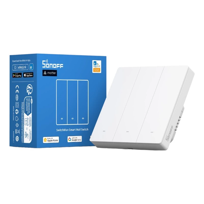 SONOFF M5-3C-86W WiFi Matter Smart Wall Switch (3 kanalų) Baltas