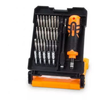 Synergy 21 25-in-1 Precision Screwdriver Set su antgaliais, pincetu, atidarymo įrankiais, siurbimo taurele, SIM išstūmimo adata, prailginimo strypeliu, magnetiniais antgaliais, besisukančiu dangteliu, S2 legiruoto plieno antgaliais, aliuminio rankena, pla