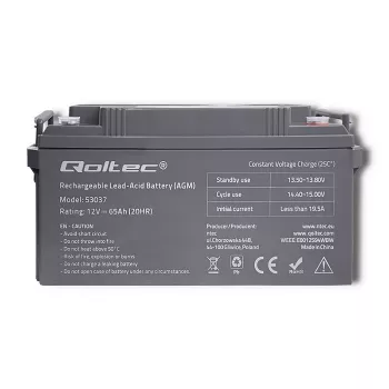 Qoltec 53037 AGM akumuliatorius 12V 65Ah max 780A