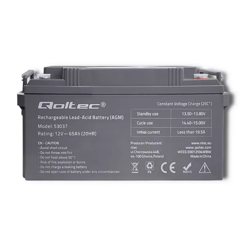 Qoltec 53037 AGM akumuliatorius 12V 65Ah max 780A
