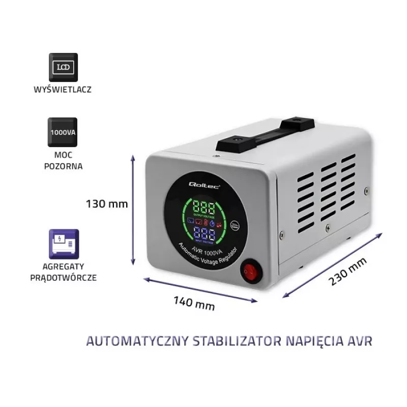 Qoltec 50723 Automatinis įtampos stabilizatorius AVR 1000VA