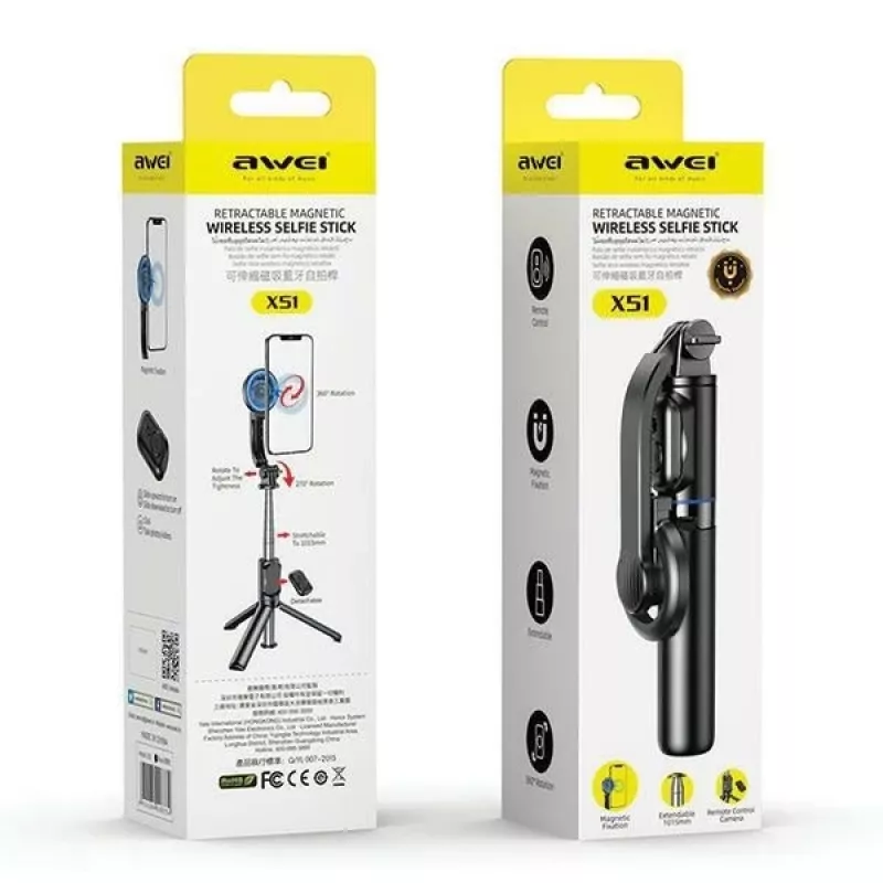 AWEI X51 Magnetinis Selfie Strypas Tripodas Juodas