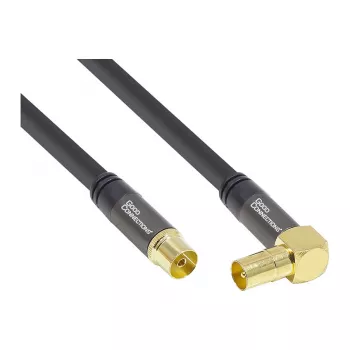 Good Connections SmartFLEX SAT antenos kabelis, IEC/Coax kampuotas kištukas į lizdą, paauksuotas, keturgubai ekranuotas, 120 dB, juodas, 1,5 m (GC-M2072)