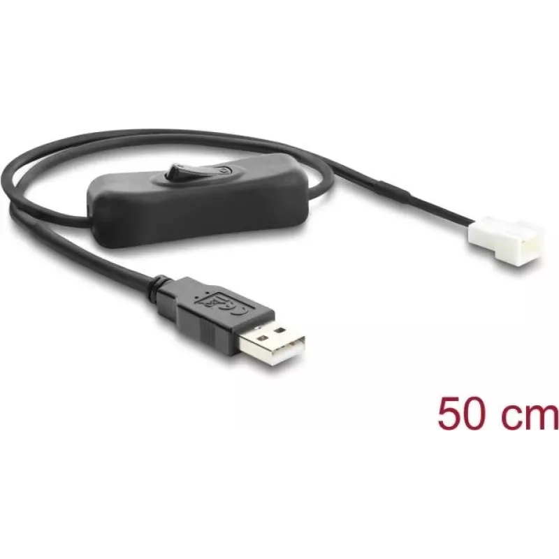 Delock Fan Cable USB 2.0 Type-A Male to 3-Pin (2 Pins Wired) Fan Connector Male with Switch 50 cm (91232)