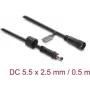 Delock DC ilginimo laidas 5.5 x 2,5 mm kištukas į lizdą su sraigtiniu fiksatoriumi M12 x 1,75 mm, vandeniui atsparus, 18 AWG, 0,5 m, juodas (67385)