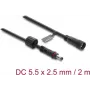 Delock DC prailginimo kabelis 5.5 x 2,5 mm kištukas į lizdą su srieginiu fiksatoriumi M12 x 1,75 mm, vandeniui atsparus, 18 AWG, 2 m, juodas