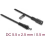 Delock DC ilginimo kabelis 5.5 x 2.5 mm vyriškas į moterišką su užrakto fiksacija 18 AWG, 0,5 m juodas (67391)