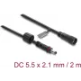 Delock DC ilginimo laidas 5.5 x 2,1 mm kištukas į lizdą su sraigtiniu fiksatoriumi M12 x 1,75 mm sriegis, vandeniui atsparus 18 AWG, 2 m juodas (67384)