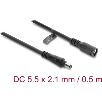Delock DC Power Extension Cable 5.5 x 2,1 mm Plug to Jack with Bayonet Lock 18 AWG, 0,5 m Black (67388)