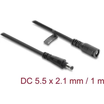 Delock DC ilginimo kabelis 5,5 x 2,1 mm kištukas į lizdą su bajonetiniu užraktu 18 AWG, 1 m juodas (67389)