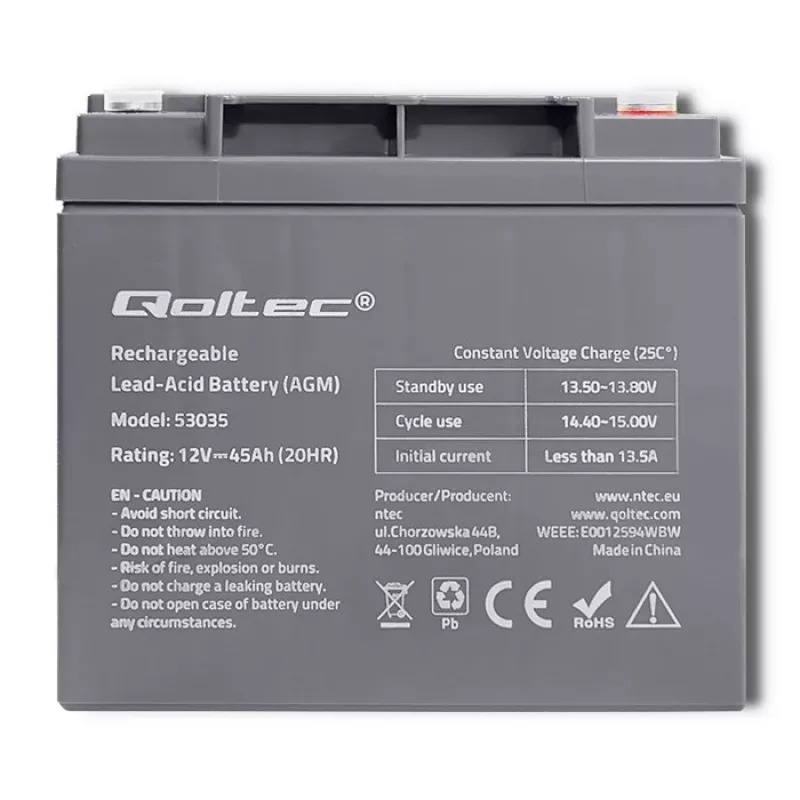 Qoltec 53035 AGM Battery 12V 45Ah 540A