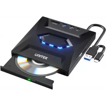 Unitek Išorinis DVD/CD Rašytuvas, USB 5Gbps Hub, SD Kortelių Skaitytuvas T1037A01