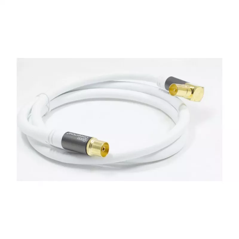 Good Connections SmartFLEX SAT antenos laidas, IEC/Coax kampuotas kištukas į lizdą, paauksuotas, keturgubai ekranuotas, 120 dB, baltas, 1 m (GC-M2061)