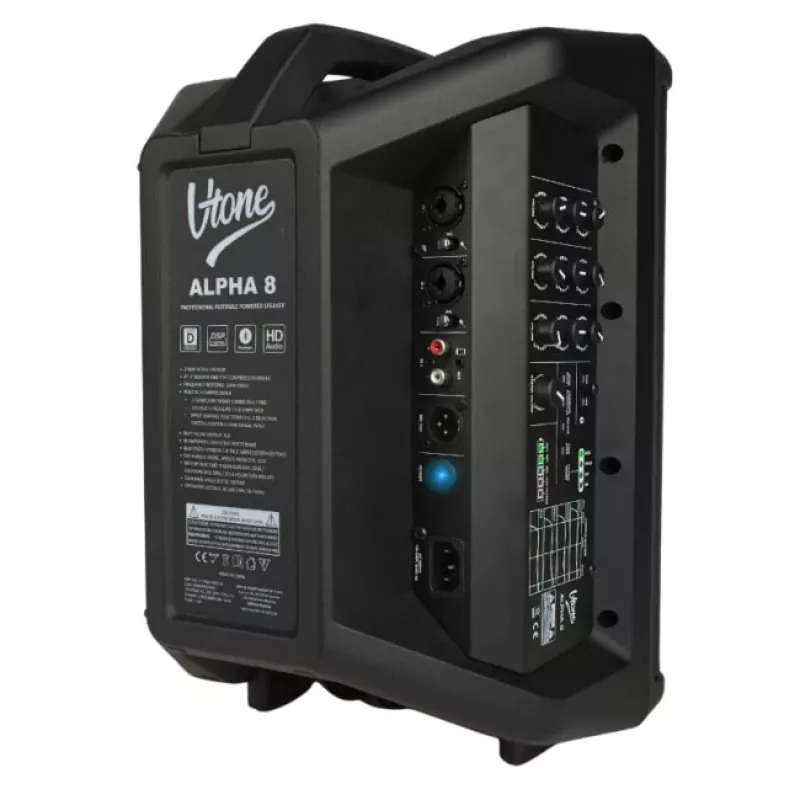 V-TONE ALPHA 8 Aktyvi Baterijinė Koloninė PA Sistema su Įmontuotu Mikšeriu, 300W RMS, 8 inch Žemų Dažnių Garsiakalbis, Bluetooth, USB/SD, Reverbas