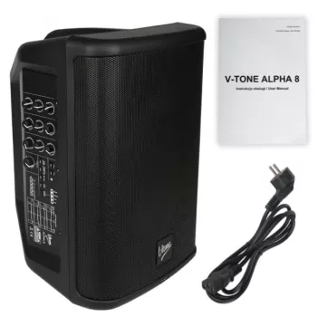 V-TONE ALPHA 8 Aktyvi Baterijinė Koloninė PA Sistema su Įmontuotu Mikšeriu, 300W RMS, 8 inch Žemų Dažnių Garsiakalbis, Bluetooth, USB/SD, Reverbas