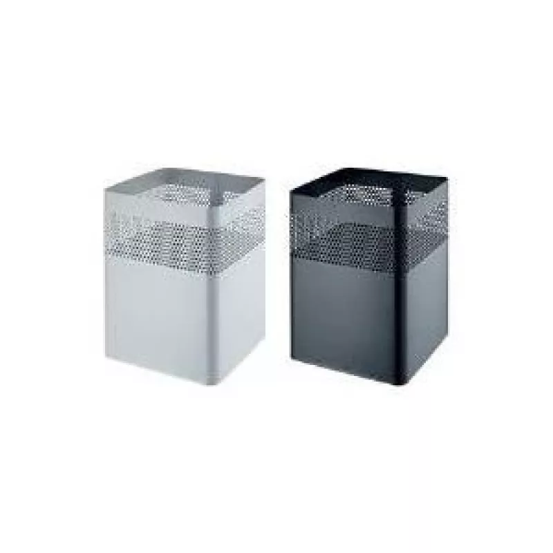 Helit Steel Waste Paper Basket with Perforated Lid, 15 Liters, Black, Square