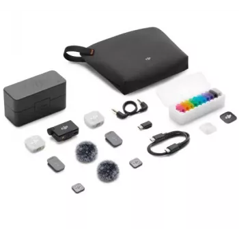 DJI Mic Mini 2 belaidė mikrofono sistema (2 siųstuvai + 1 imtuvas + įkrovimo dėklas)