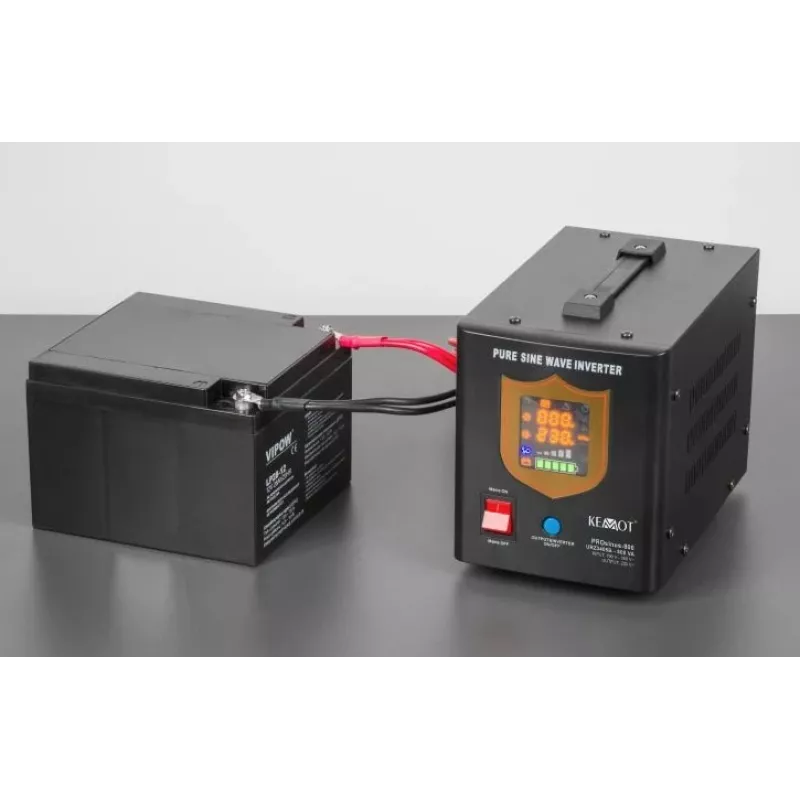 KEMOT PROsinus-800 Nepertraukiamo maitinimo šaltinis 800VA/500W gryno sinuso banga 12V 230V juoda