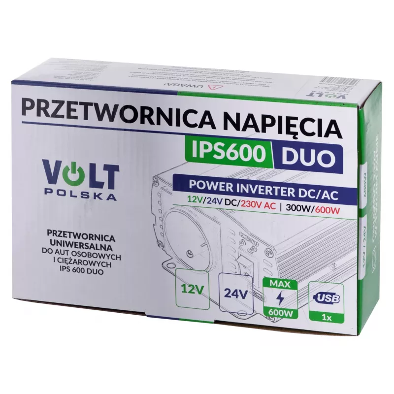 VOLT POLSKA IPS-600 DUO 12V/24V/230V 300/600W Pure Sine Wave Power Inverter