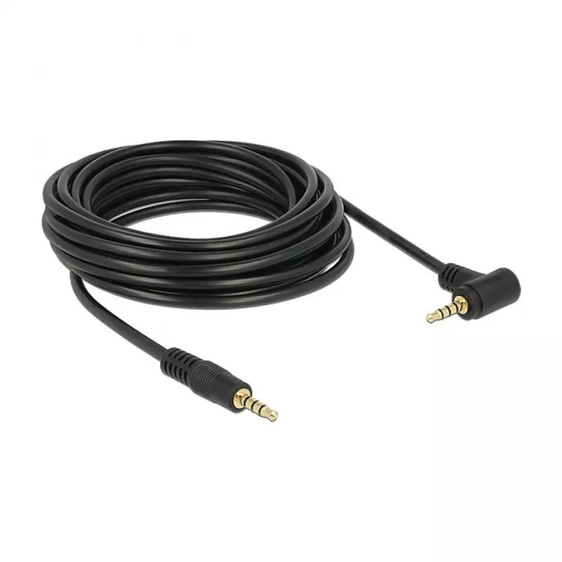 Delock 3,5 mm 4 Pin Stereo Jack Audio Cable, Male to Male, Angled, 5 m, Black