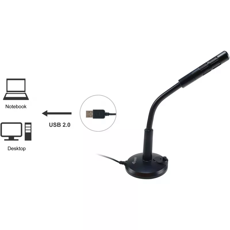 Stalinis mikrofonas Equip 245340 su reguliuojamu kampu, USB jungtimi, juodas