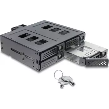 Delock 5,25 inch montavimo rėmelis 4 x 2,5 inch SATA arba SAS HDD / SSD su užraktu