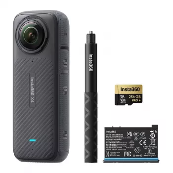 Insta360 X4 Adventure Bundle – 8K 360° kamera su selfie lazda, papildoma baterija ir 64GB kortele