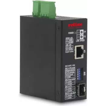ROLINE Industrial Gigabit Ethernet Media Converter 10/100/1000Base-T į 100/1000Base-X SFP, DIN-Bėgis, -40°C iki 75°C