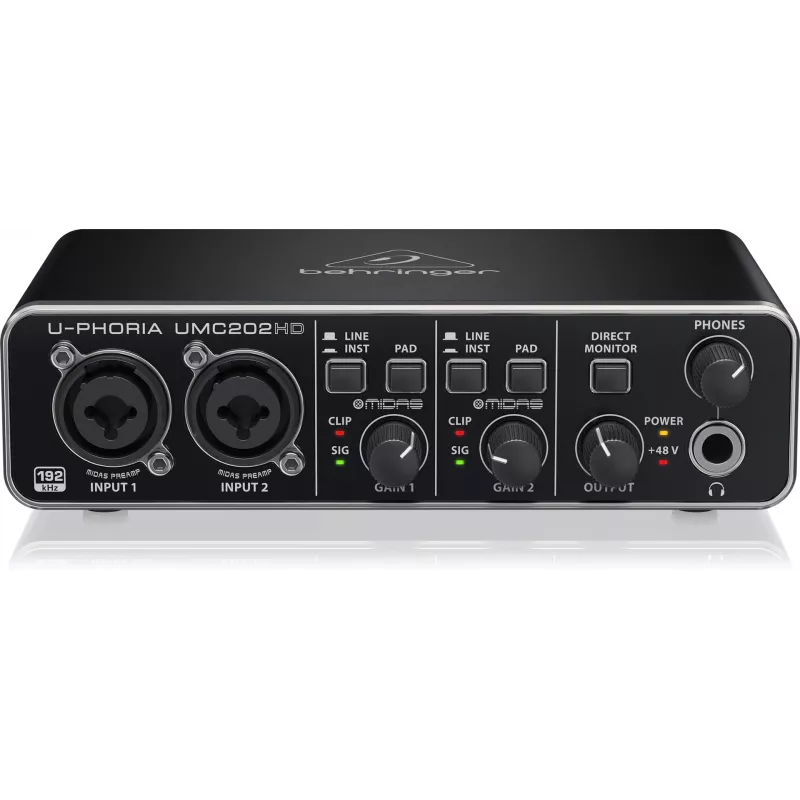 Behringer UMC202HD USB garso sąsaja su MIDAS pirminiais stiprintuvais