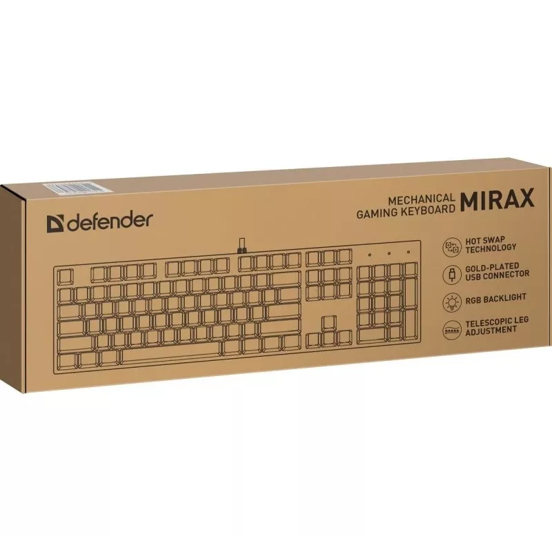 Defender Mirax GK-352 mechaninė žaidimų klaviatūra, Outemu Blue jungikliai, RGB foninis apšvietimas, laidas USB, juoda