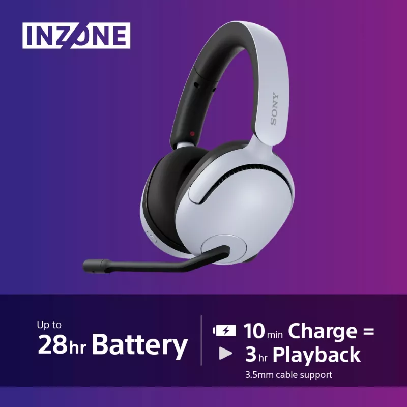 Sony INZONE H5 belaidės ausinės žaidimams su mikrofonu, baltos