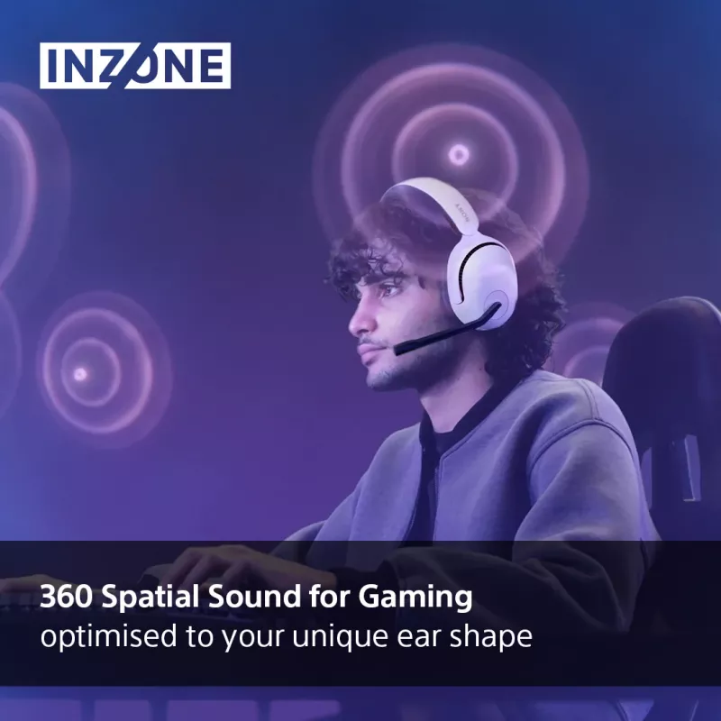 Sony INZONE H5 belaidės ausinės žaidimams su mikrofonu, baltos