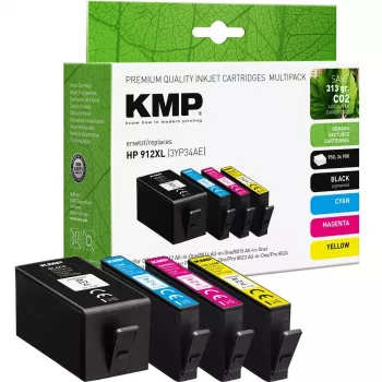 KMP PRINTTECHNIK KMP Perdirbtų rašalo kasečių rinkinys, skirtas HP 912XL (3YP34AE) – juoda, žydra, rausvai raudona, geltona – 4 vnt., didelės išeigos