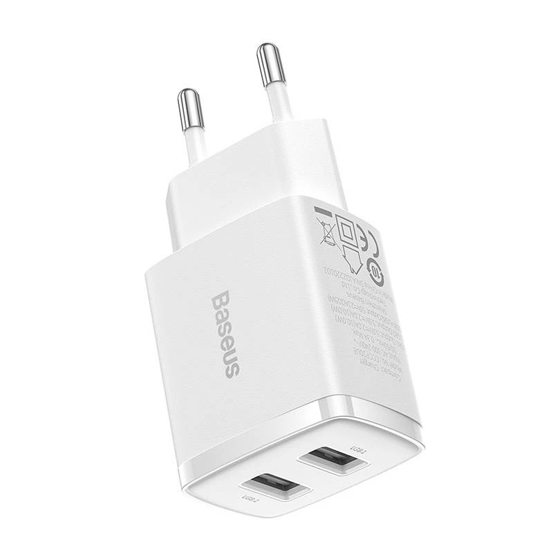 Baseus Compact Universal White AC Indoor Charger 10,5W 2 USB-A Ports