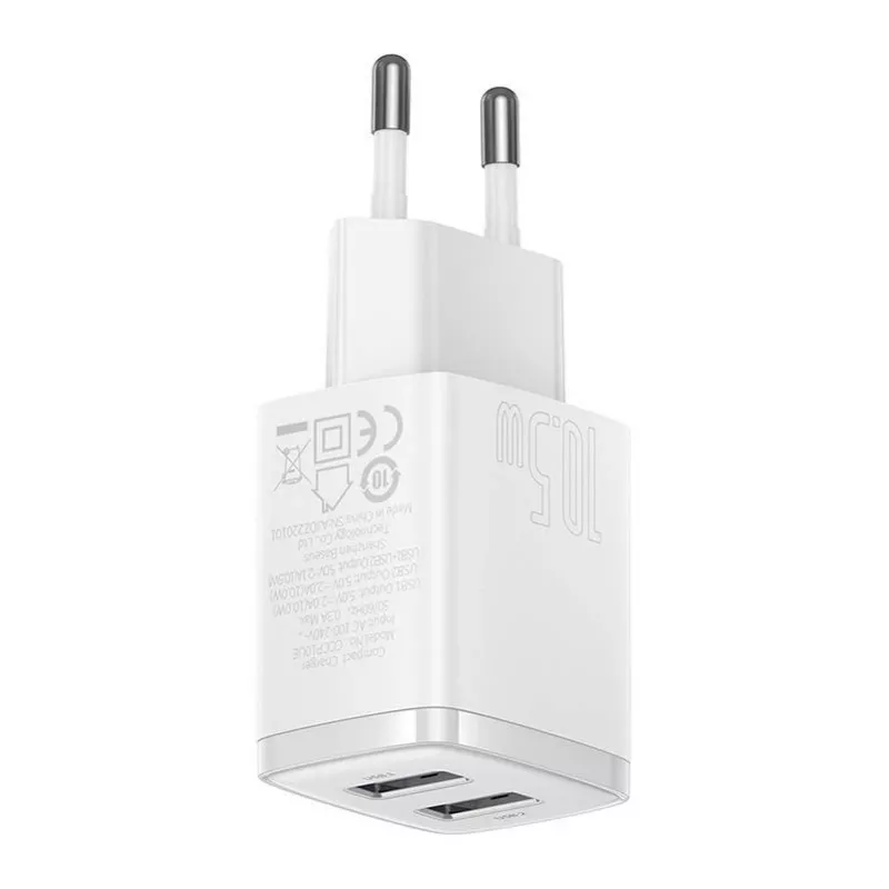 Baseus Compact Universal White AC Indoor Charger 10,5W 2 USB-A Ports