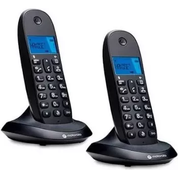 Motorola C1002CB+ belaidis DECT telefonas su 2 rageliais, juodas, apšviestu ekranu, laisvų rankų režimu, 50 kontaktų telefonų knyga