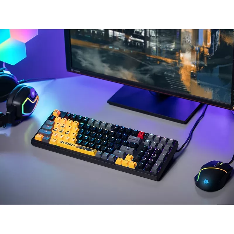 A4Tech Bloody S98 Sports Lime mechaninė klaviatūra su BLMS Red Plus jungikliais, 98 klavišų kompaktiška, RGB foniniu apšvietimu, USB-C atjungiama
