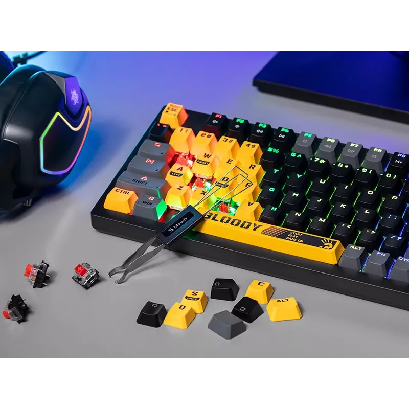 A4Tech Bloody S98 Sports Lime mechaninė klaviatūra su BLMS Red Plus jungikliais, 98 klavišų kompaktiška, RGB foniniu apšvietimu, USB-C atjungiama
